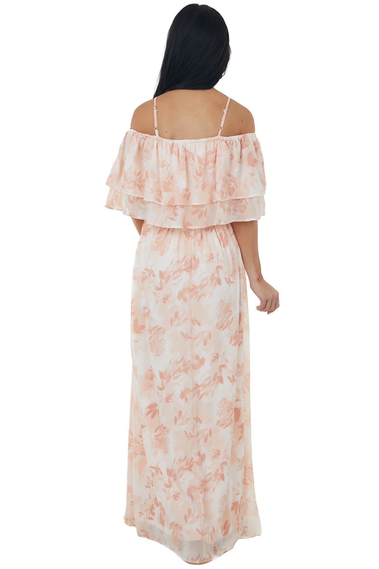 Tea Rose Floral Tiered Overlay Woven Maxi Dress