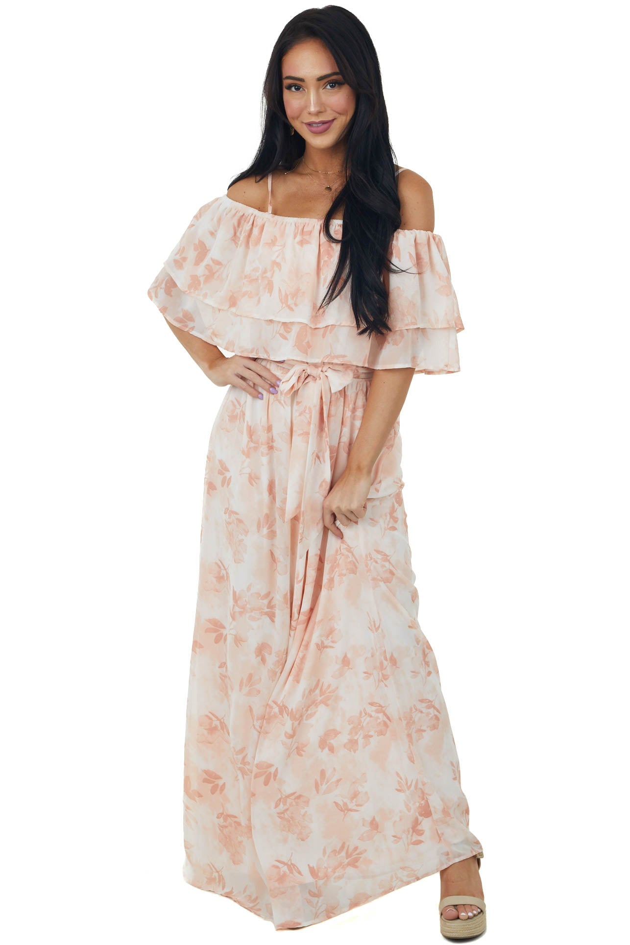 Tea Rose Floral Tiered Overlay Woven Maxi Dress