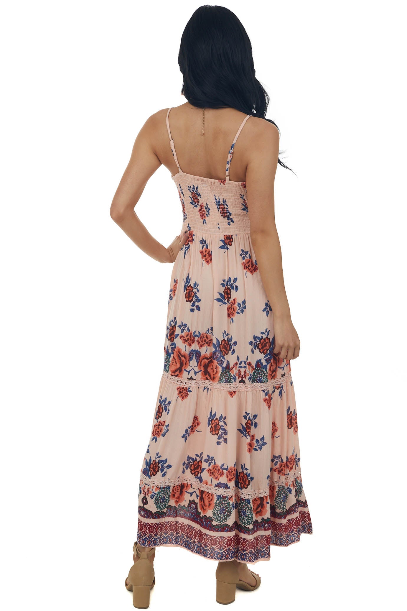 Tea Rose Floral V Neck Sleeveless Maxi Dress