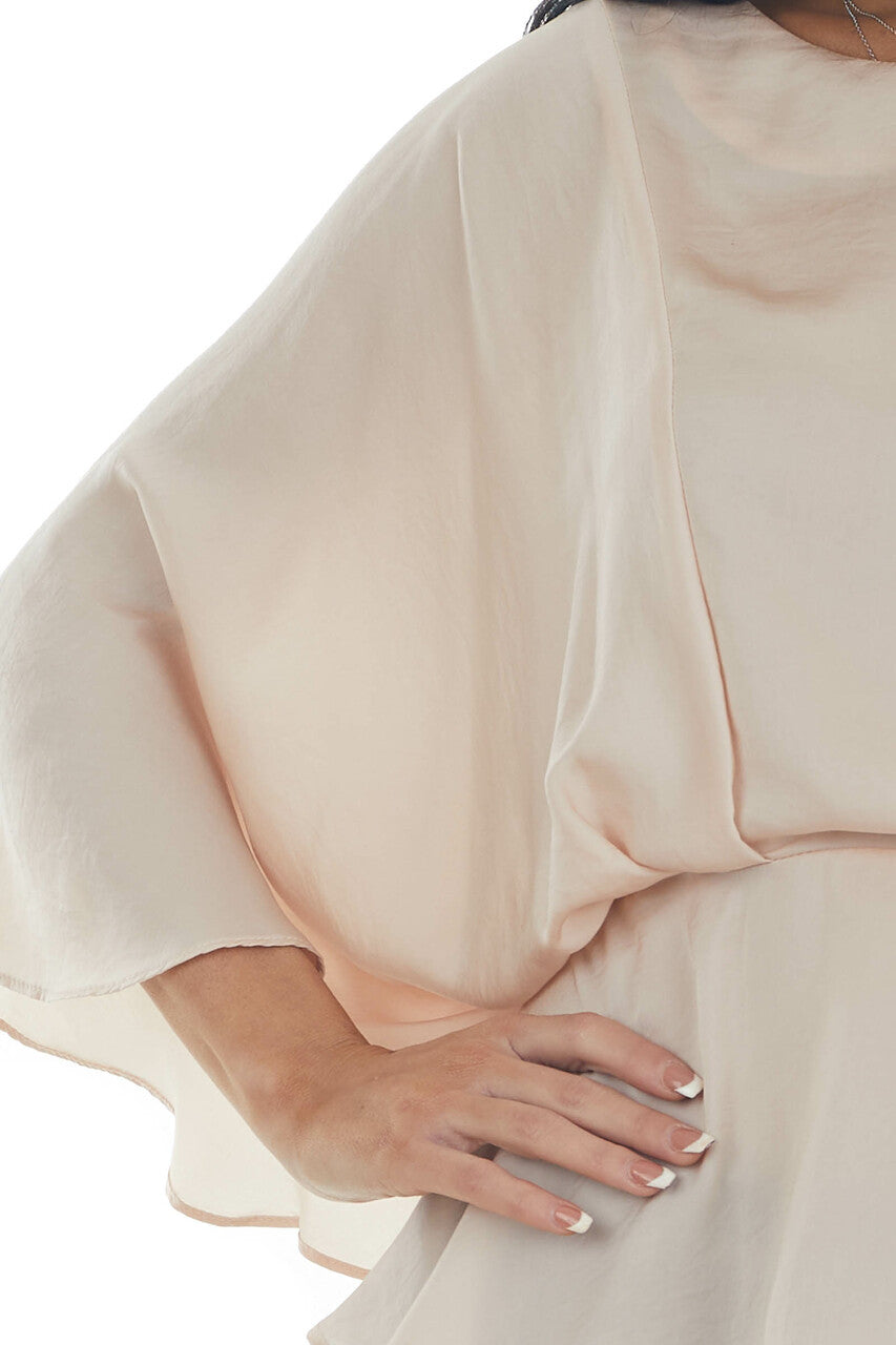 Tea Rose Kimono Sleeve Pleated Peplum Blouse