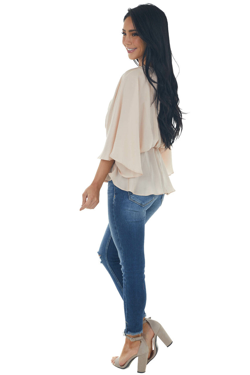 Tea Rose Kimono Sleeve Pleated Peplum Blouse