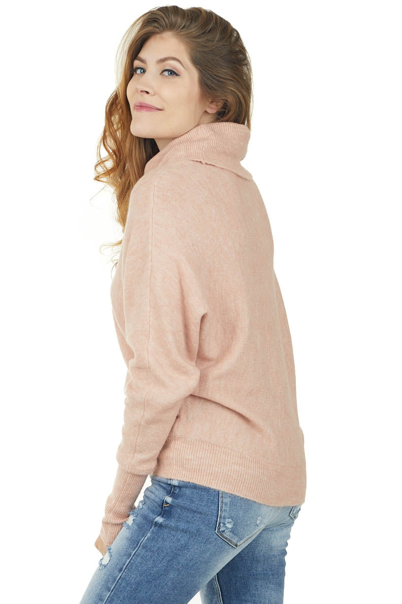 Tea Rose Long Dolman Sleeve Cowl Neckline Sweater