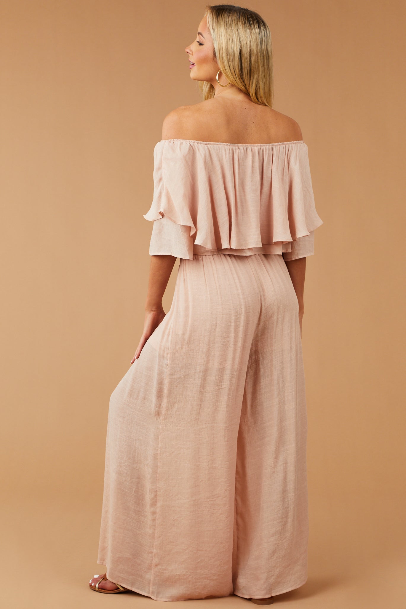 Tea Rose Off Shoulder Top and Wide Leg Pants Set