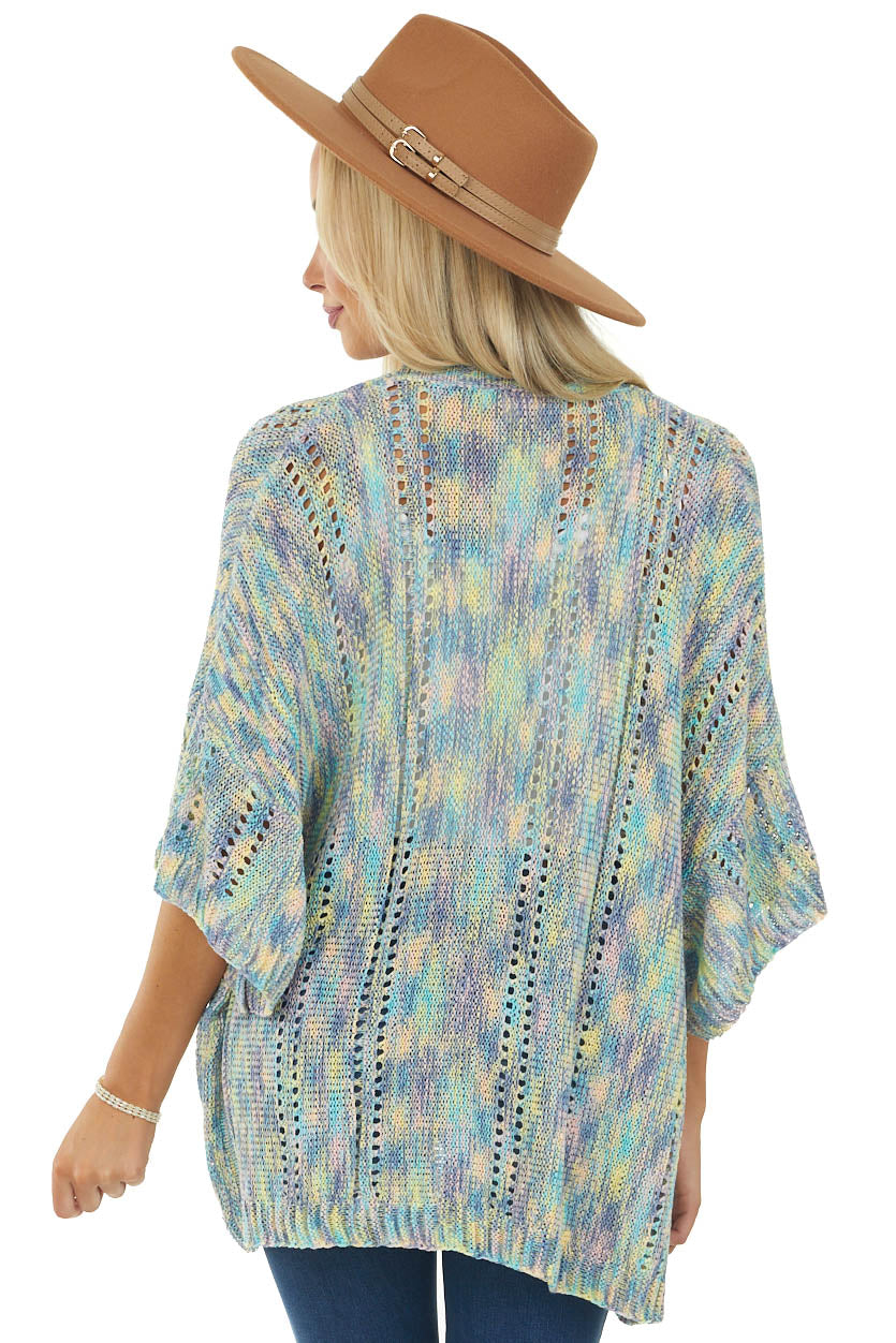 Teal Blue Multicolor Kimono Sleeve Cardigan