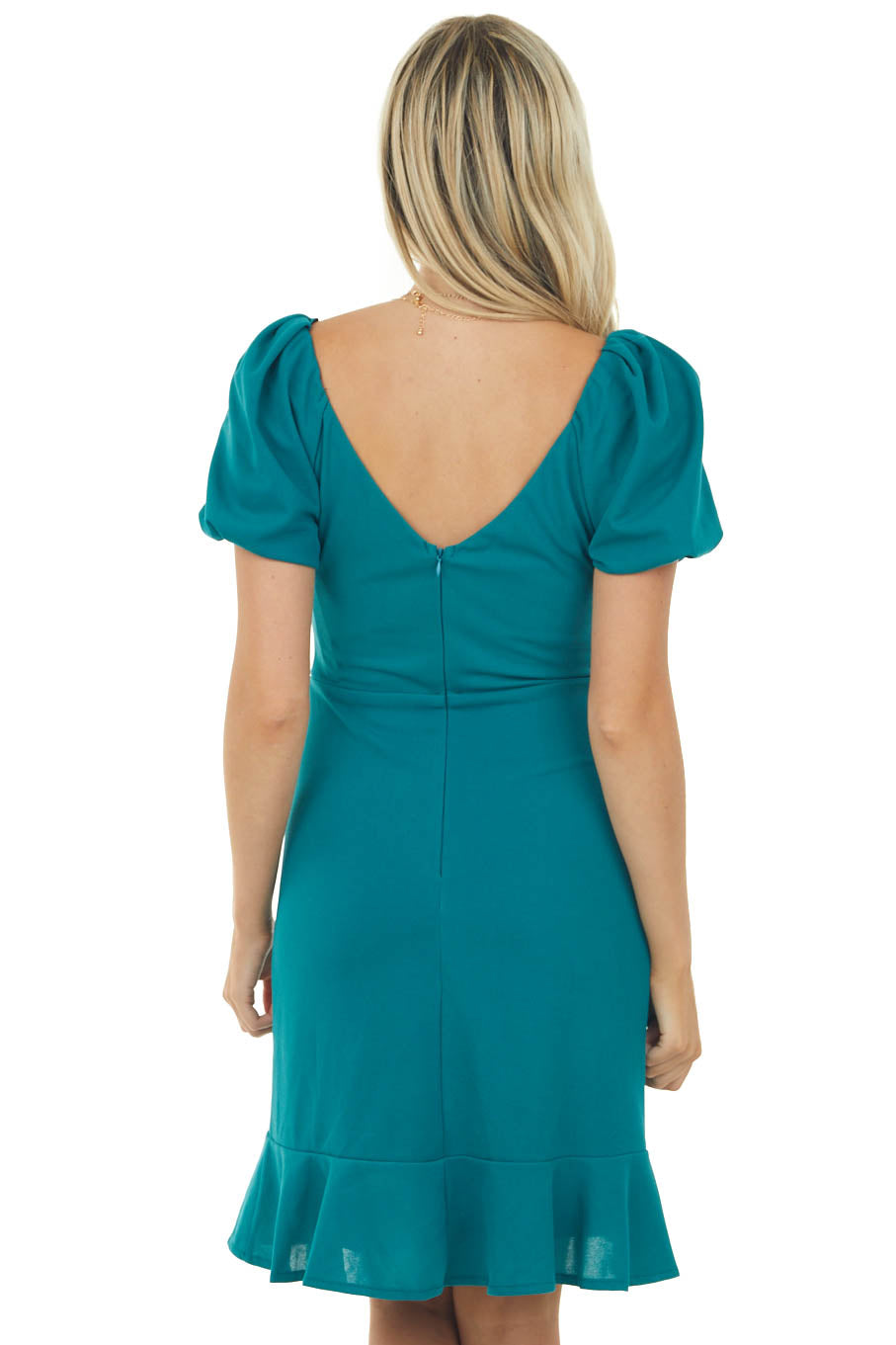 Teal Green Square Neck Short Sheath Dress