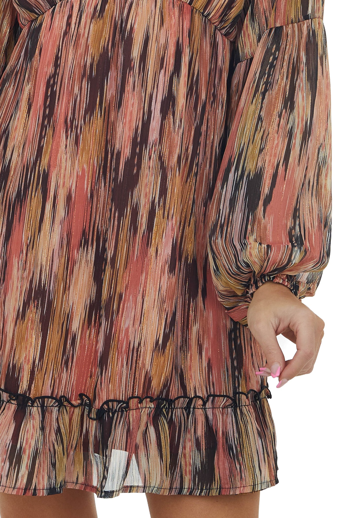 Terracotta Abstract V Neck Babydoll Mini Dress