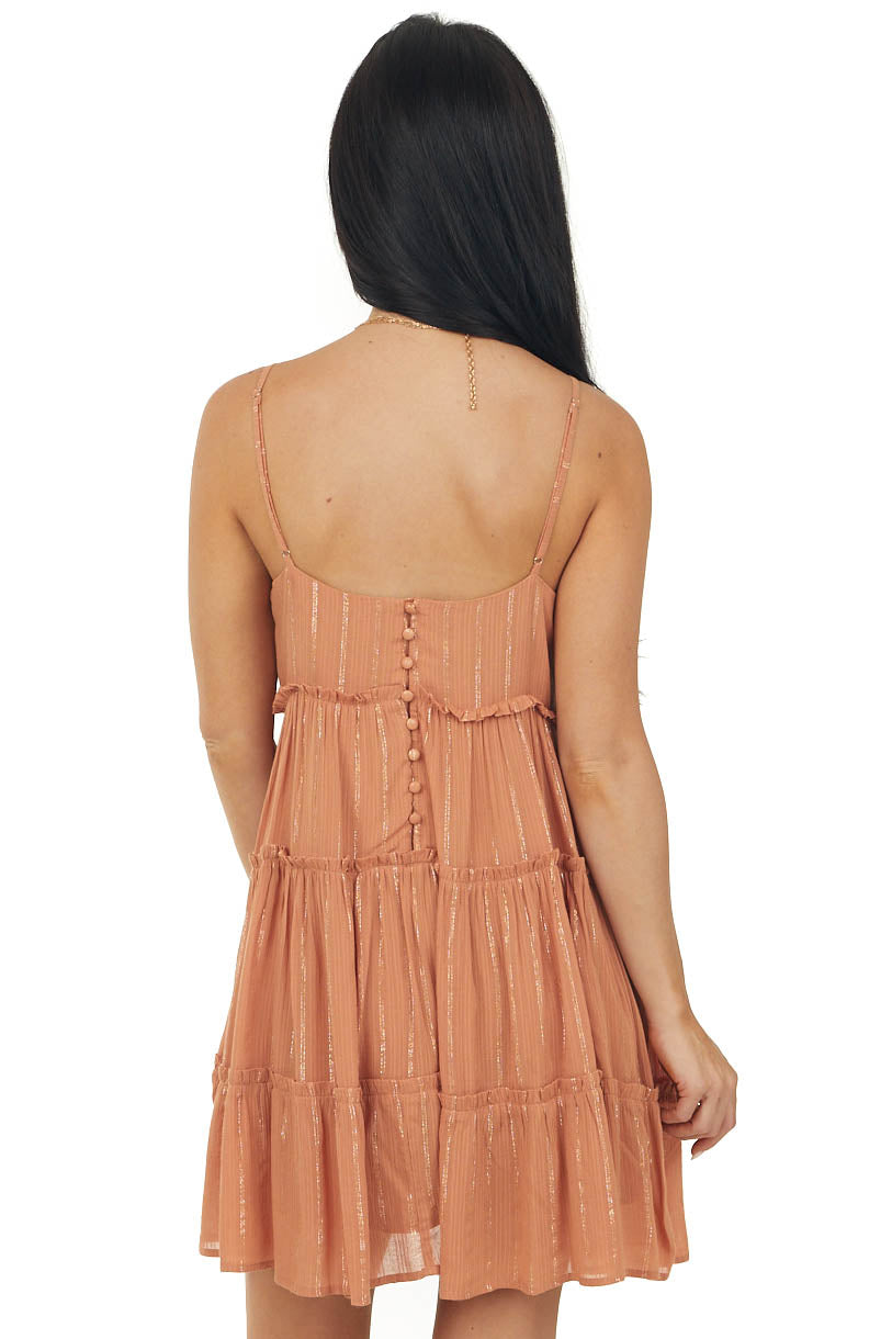 Terracotta Button Up Back Tiered Woven Mini Dress