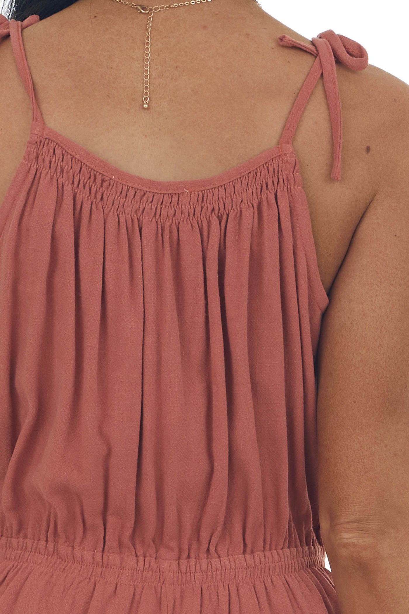 Terracotta Elastic Waist Linen Cami Romper
