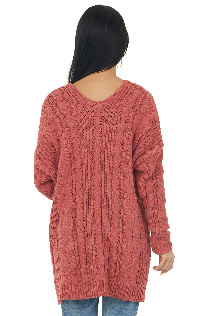 Terracotta Long Sleeve Cable Knit Cardigan