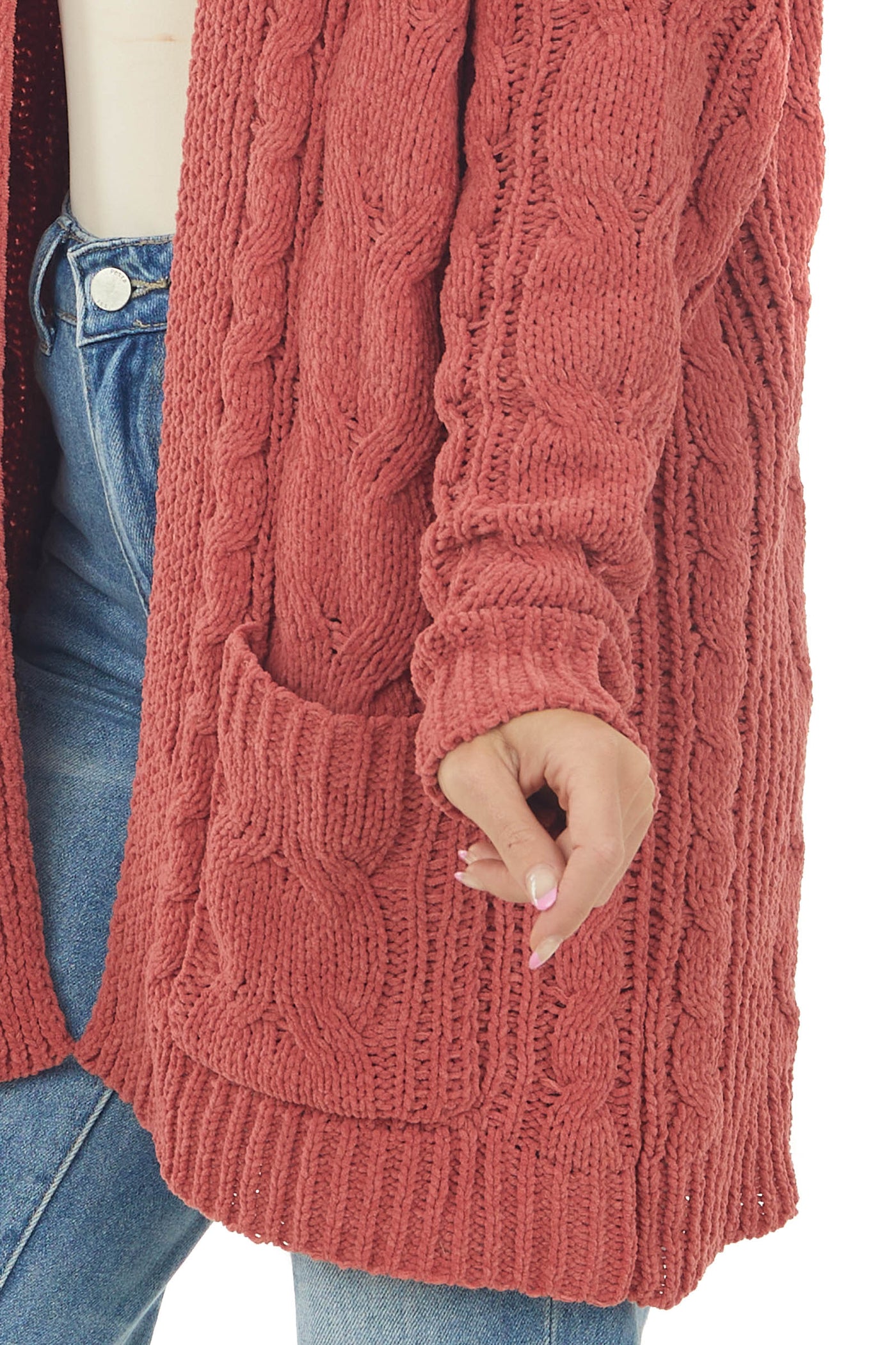 Terracotta Long Sleeve Cable Knit Cardigan