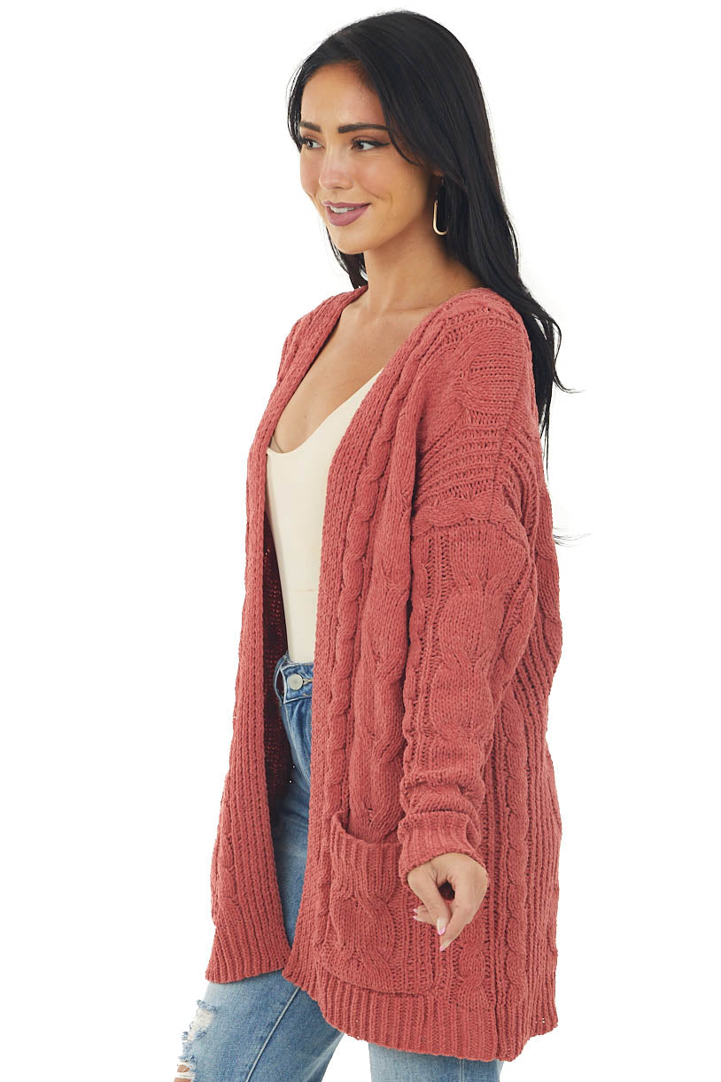 Terracotta Long Sleeve Cable Knit Cardigan