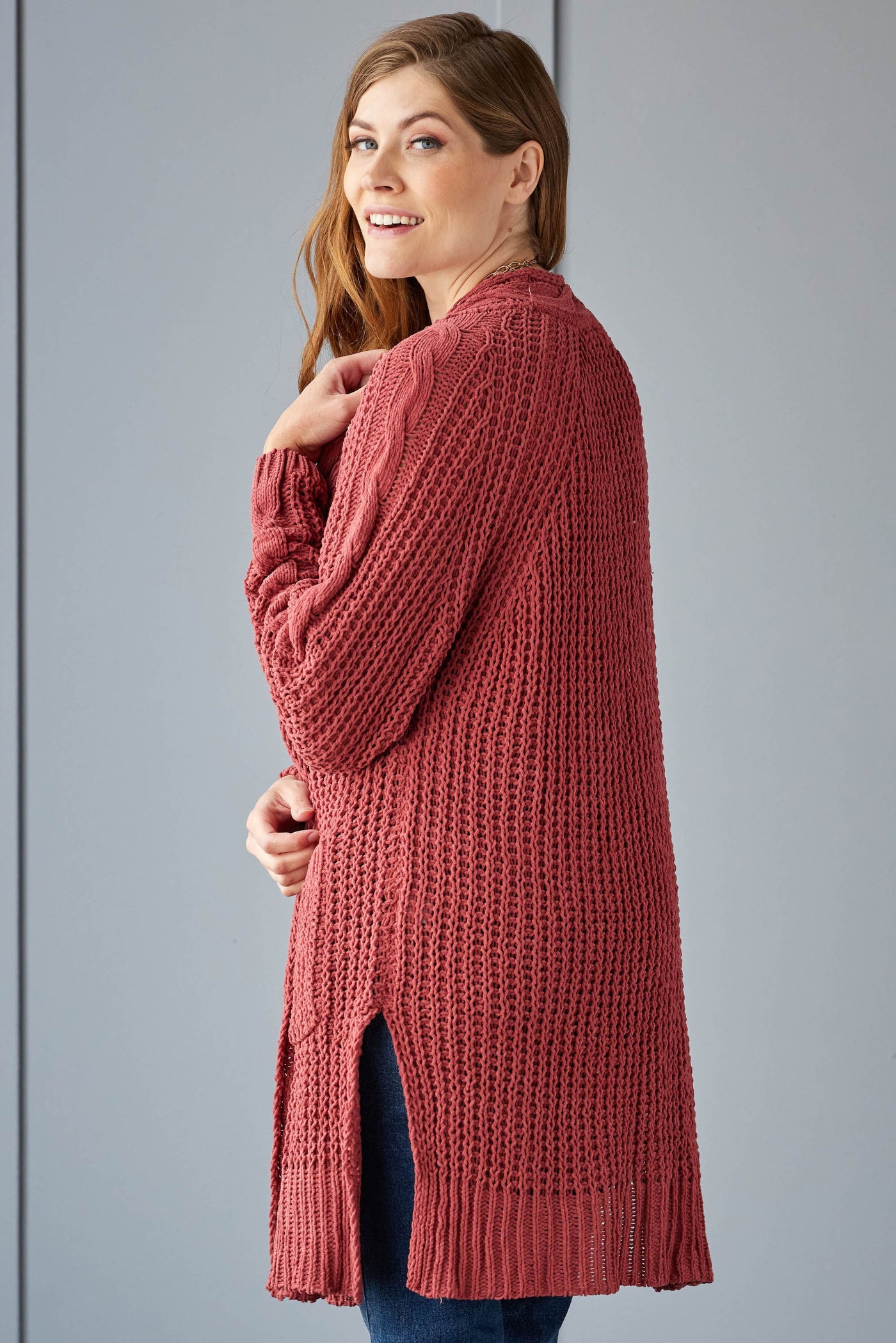 Terracotta Soft Chunky Cable Knit Cardigan