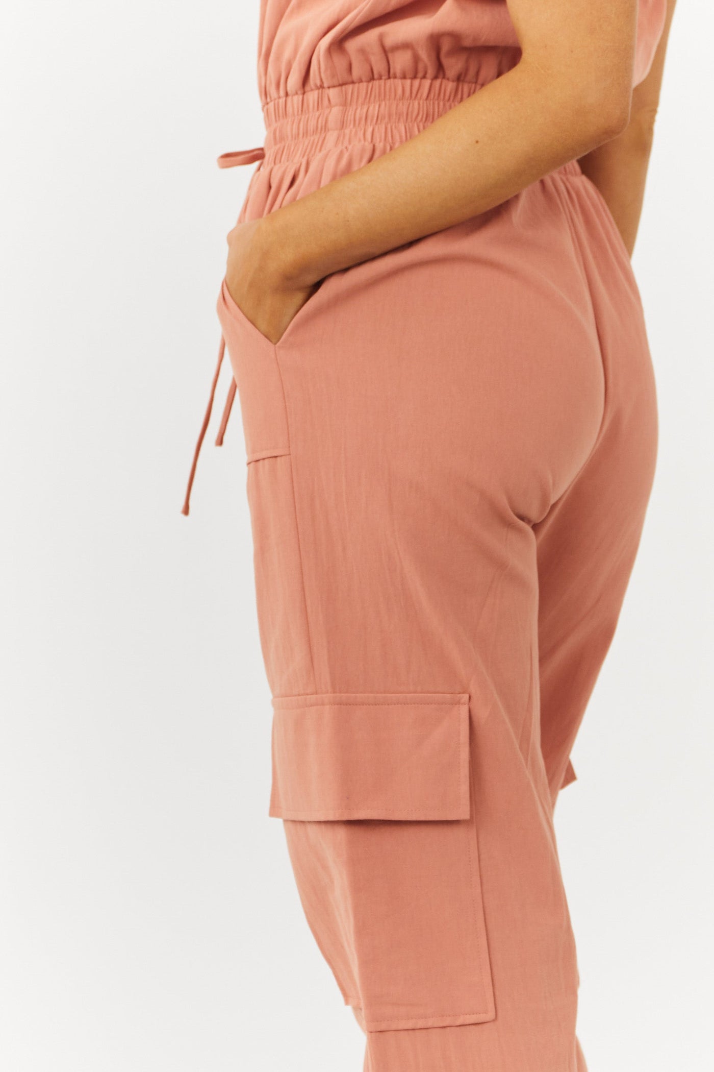 Terracotta Strapless Straight Leg Cargo Jumpsuit