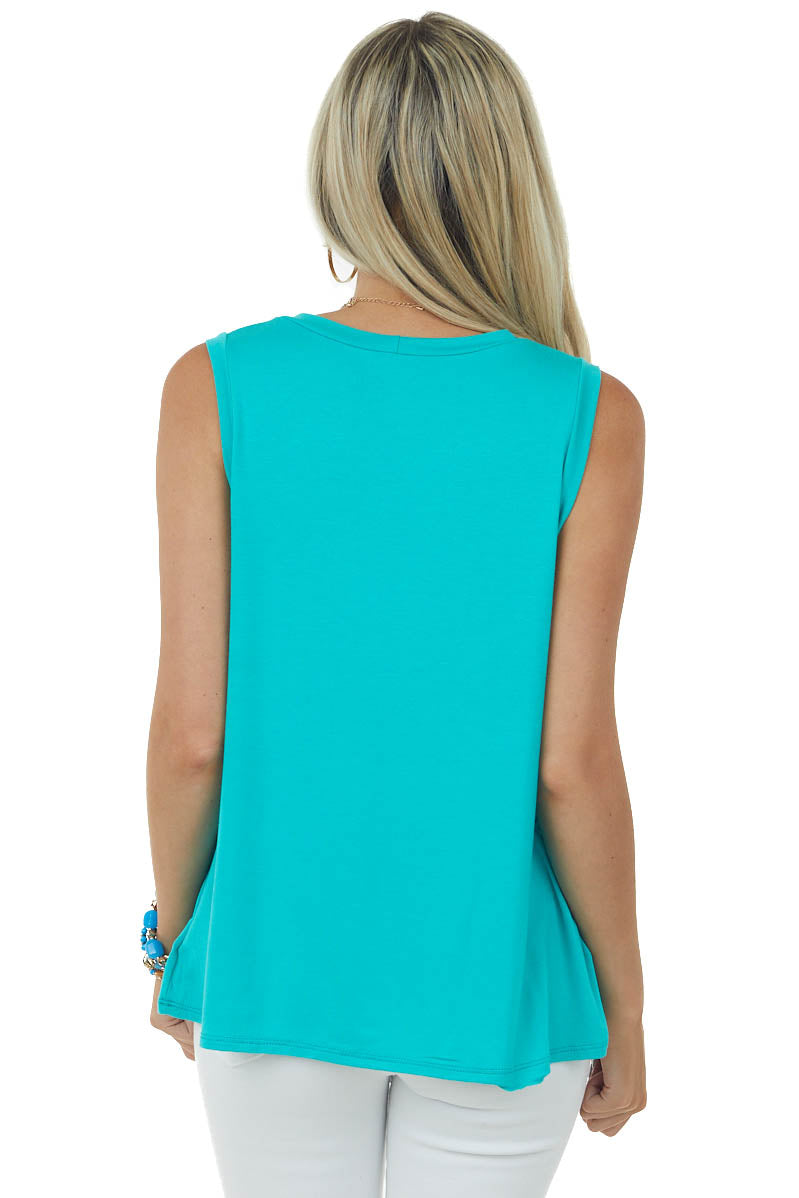 Turquoise Crew Neck Sleeveless Knit Top