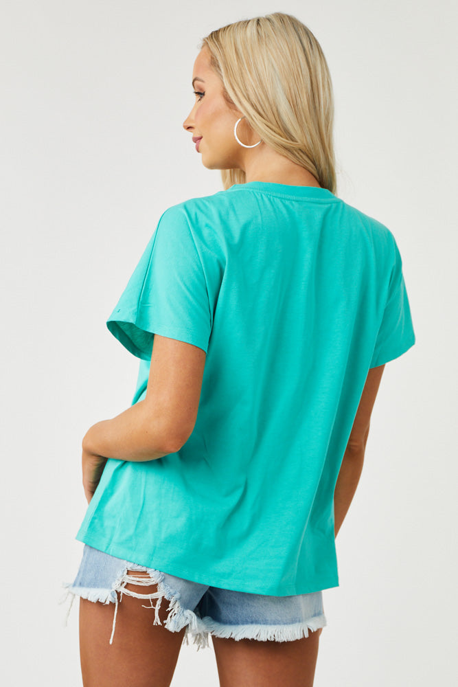 Turquoise Rhinestone Embellished Knit Top