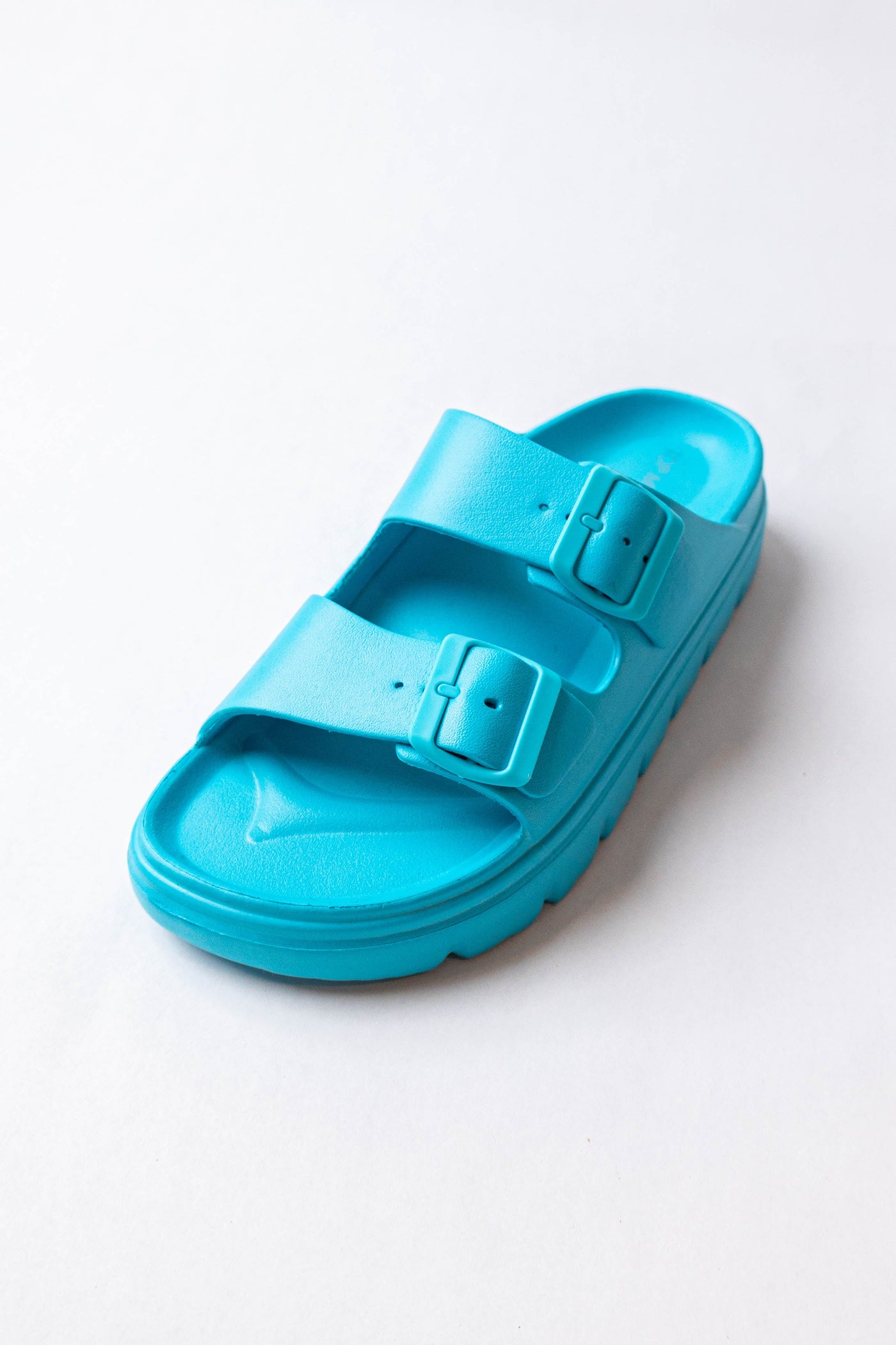 Turquoise Lug Sole Double Buckle Slide Sandals