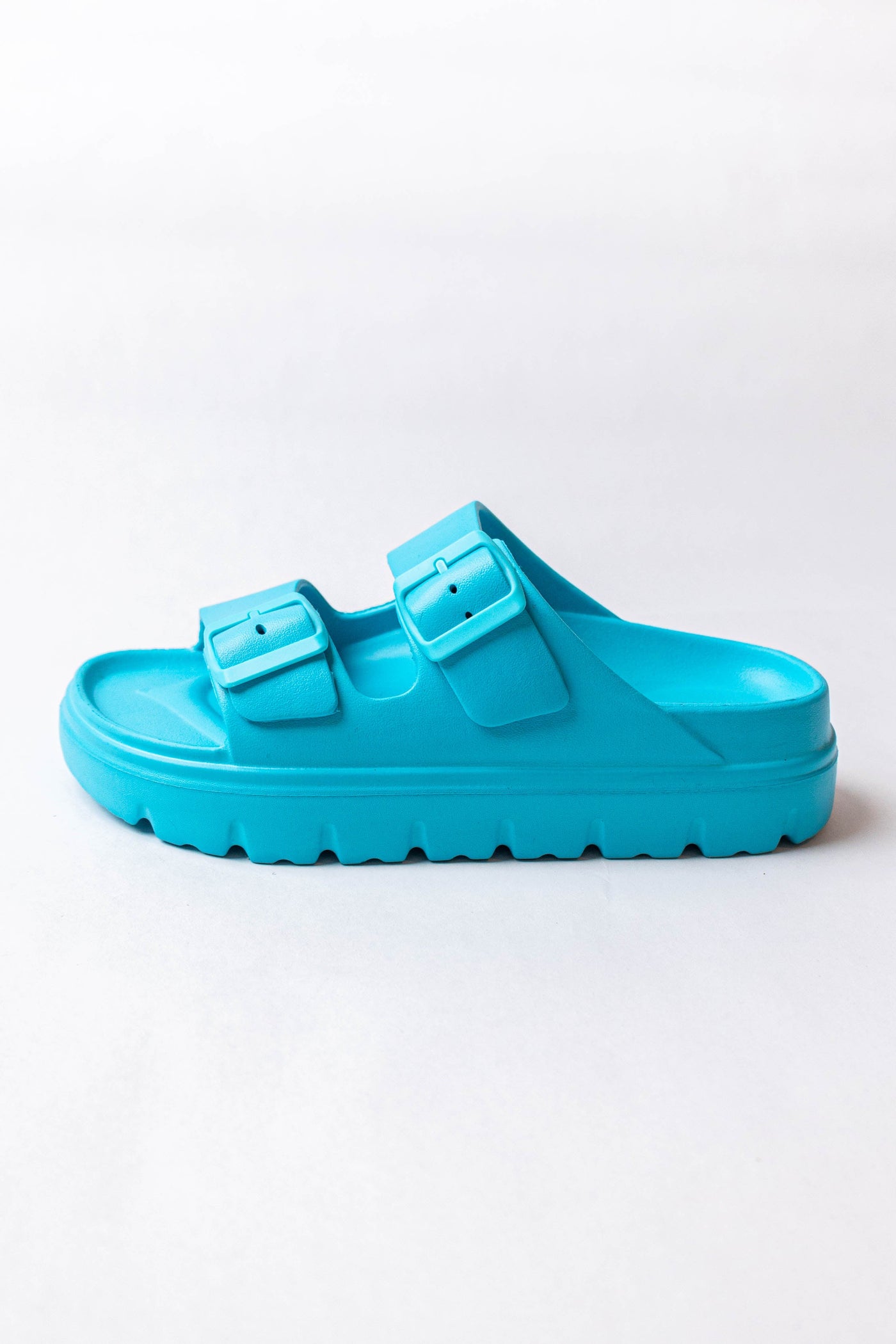 Turquoise Lug Sole Double Buckle Slide Sandals