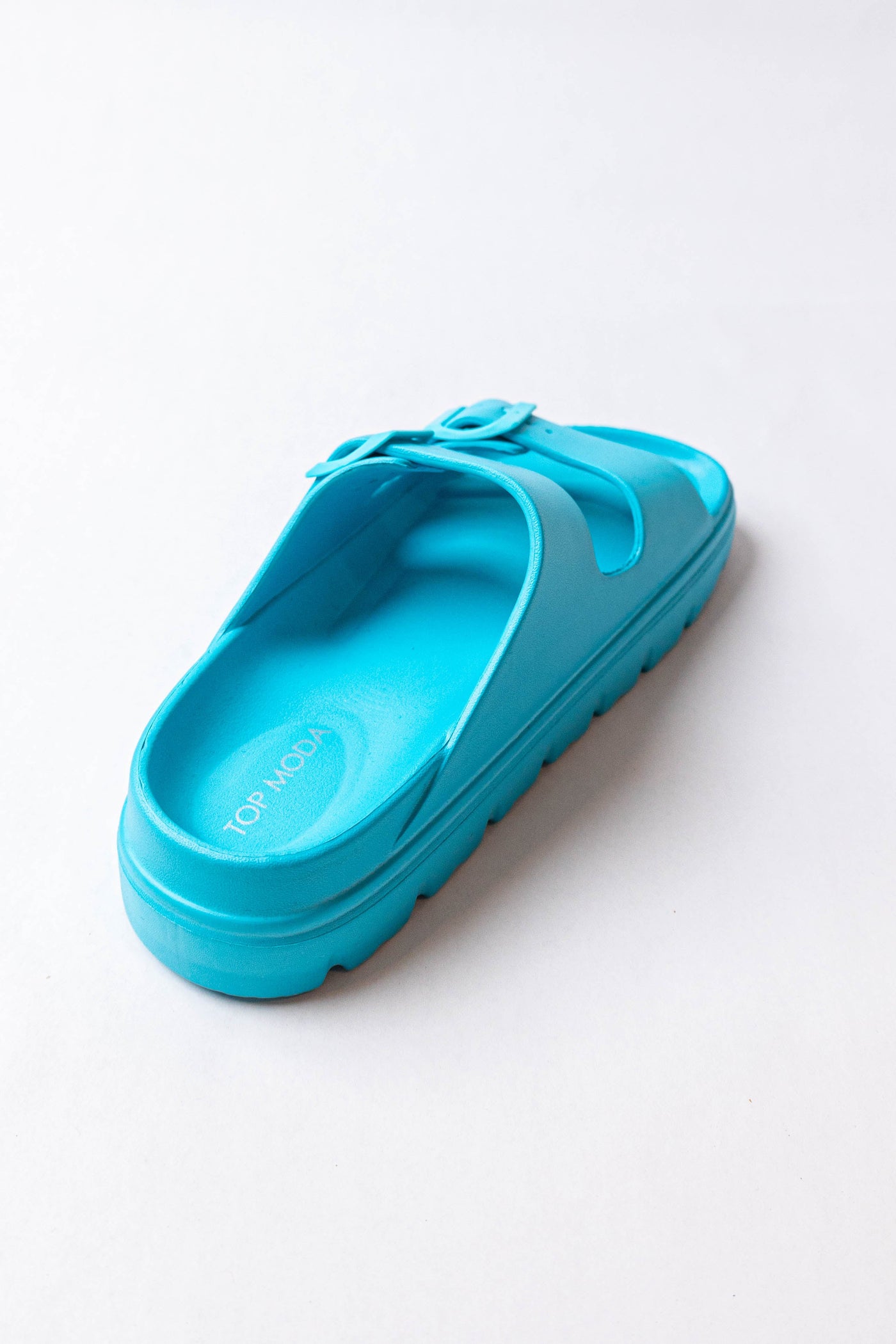 Turquoise Lug Sole Double Buckle Slide Sandals
