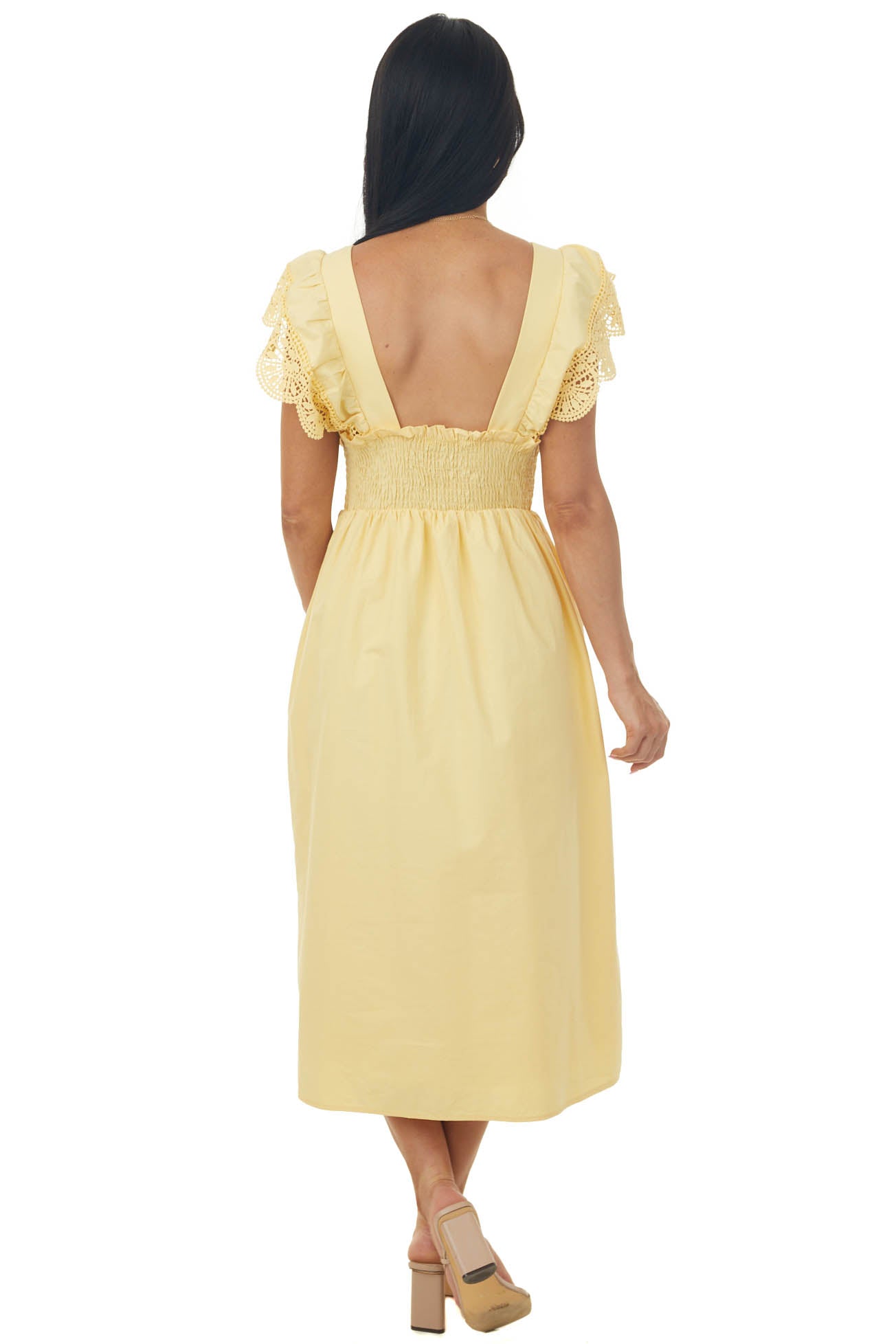 Tuscan Sun Smocked Lace Detail Midi Dress