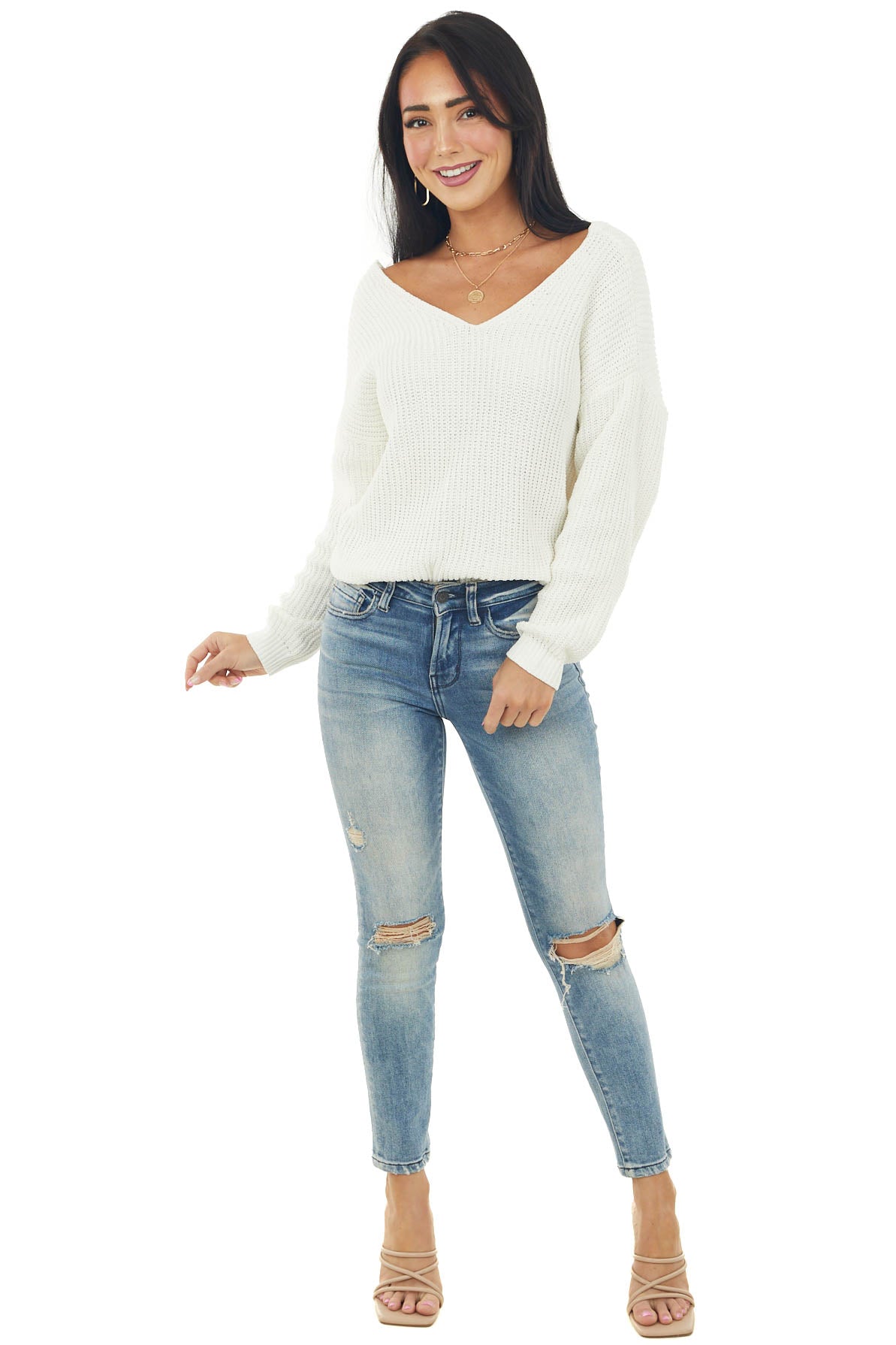 Vanilla Back Twist Drop Shoulder Sweater