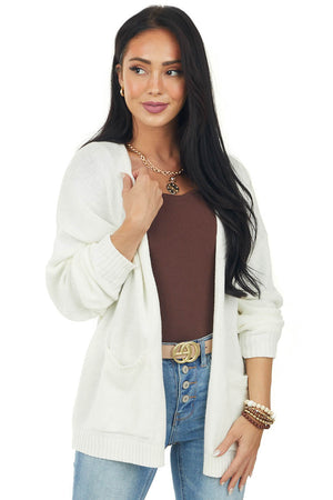 Vanilla Bubble Sleeve Cardigan with Pockets