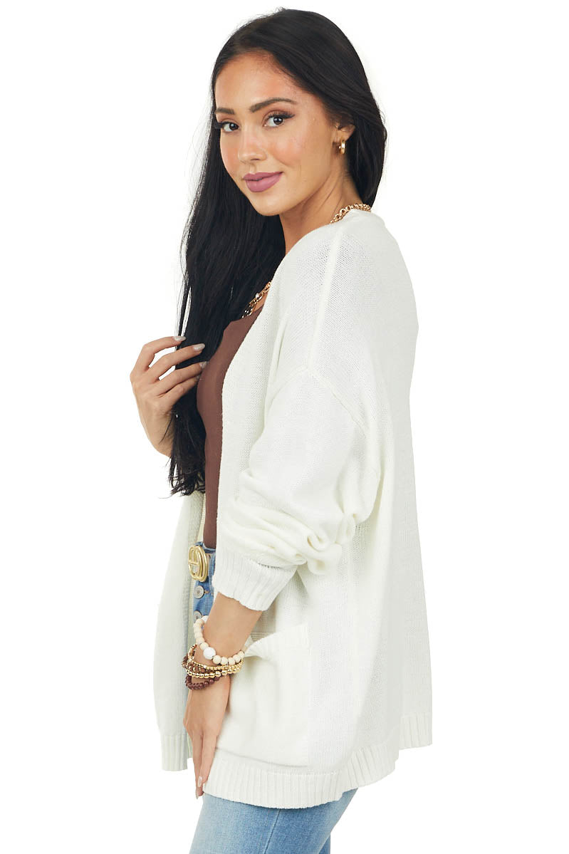 Vanilla Bubble Sleeve Cardigan with Pockets