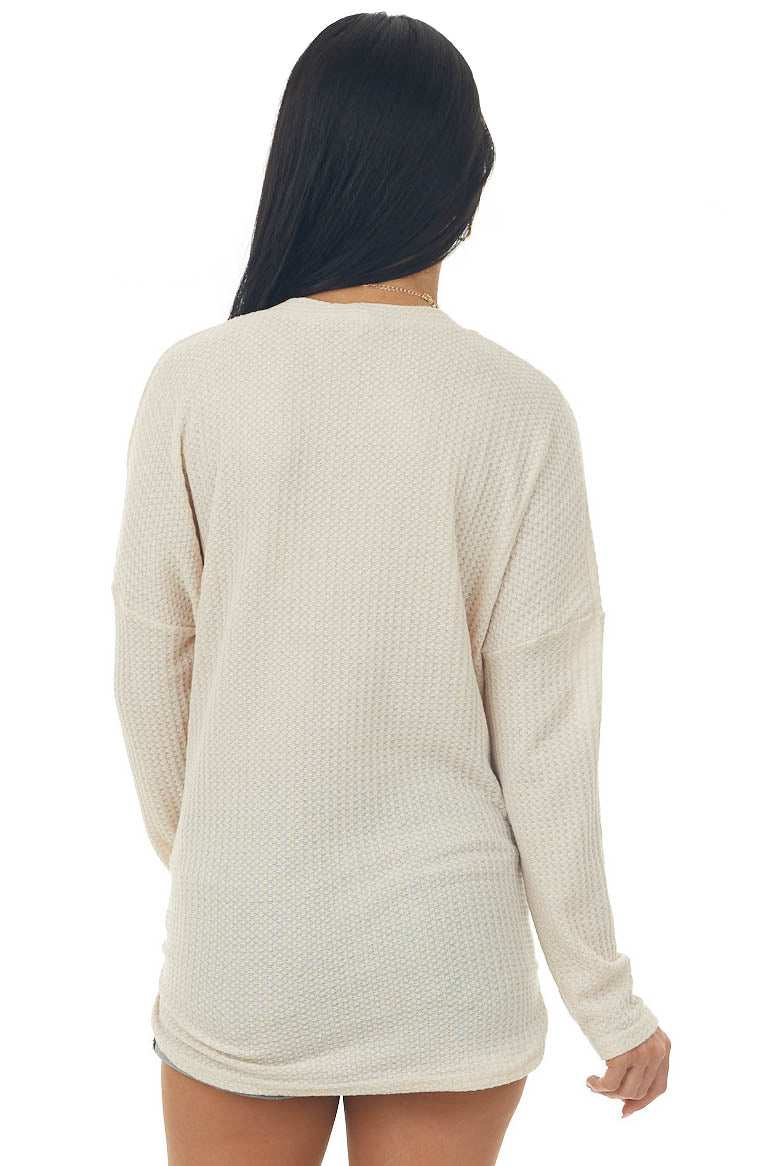 Vanilla Button Up Long Sleeve Waffle Knit Top