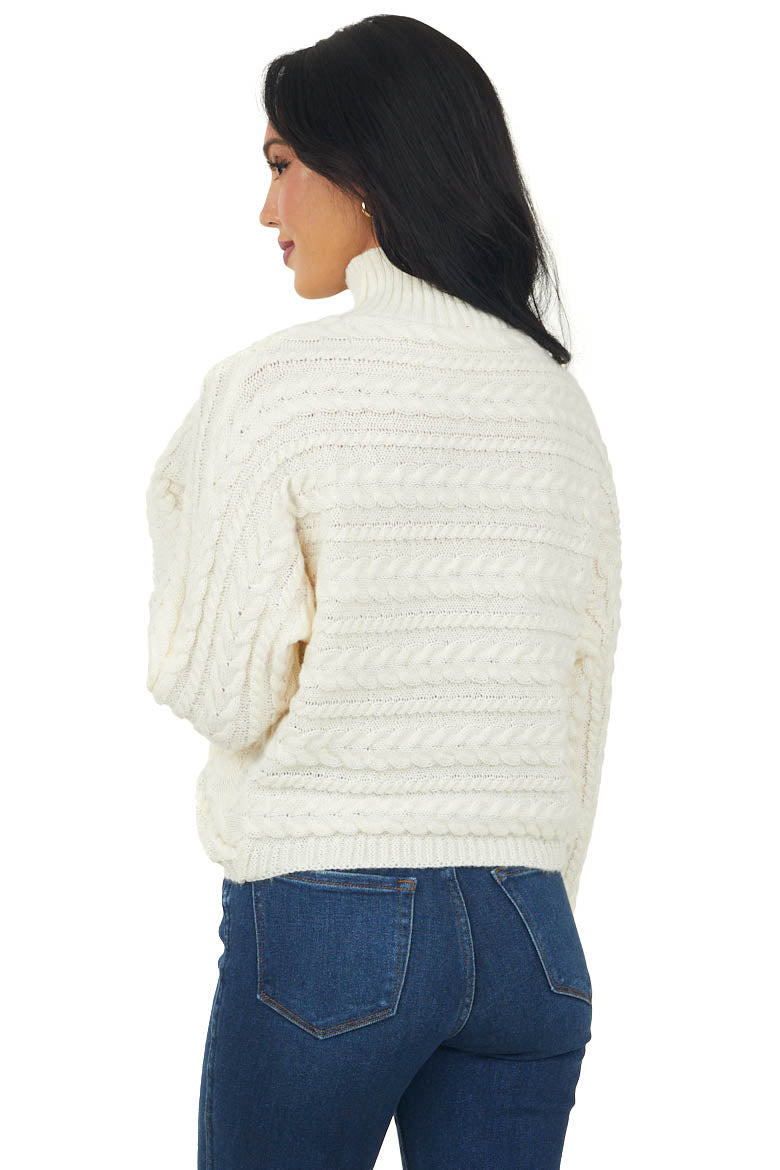 Vanilla Cable Knit Mock Neck Wrap Sweater