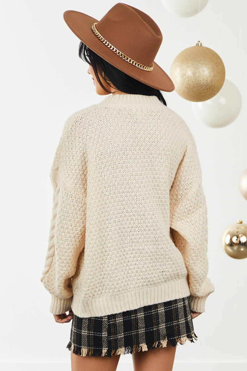 Vanilla Chunky Cable Knit Drop Shoulder Sweater
