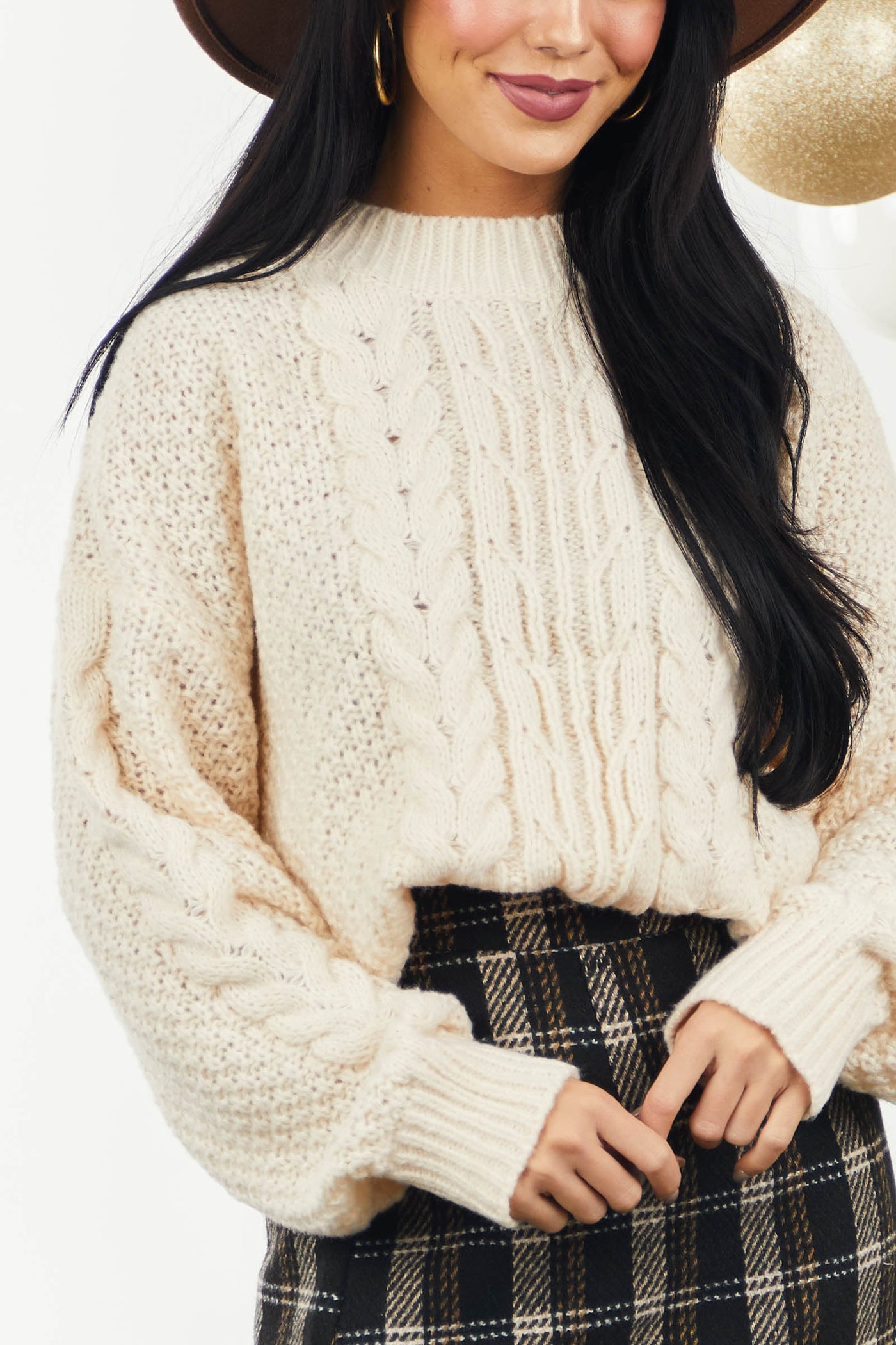 Vanilla Chunky Cable Knit Drop Shoulder Sweater