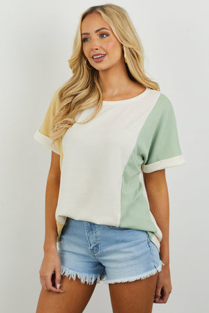Vanilla Colorblock Kimono Sleeve Thermal Knit Top