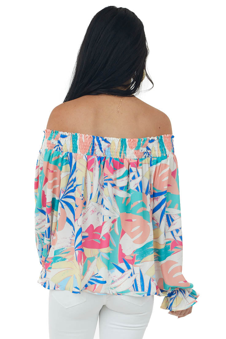 Vanilla Colorful Tropical Print Off Shoulder Top