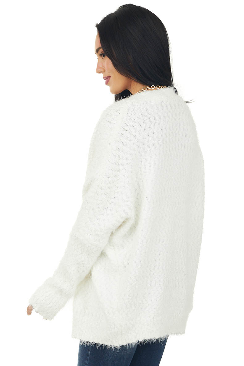 Vanilla Dolman Sleeve Eyelash Yarn Cardigan