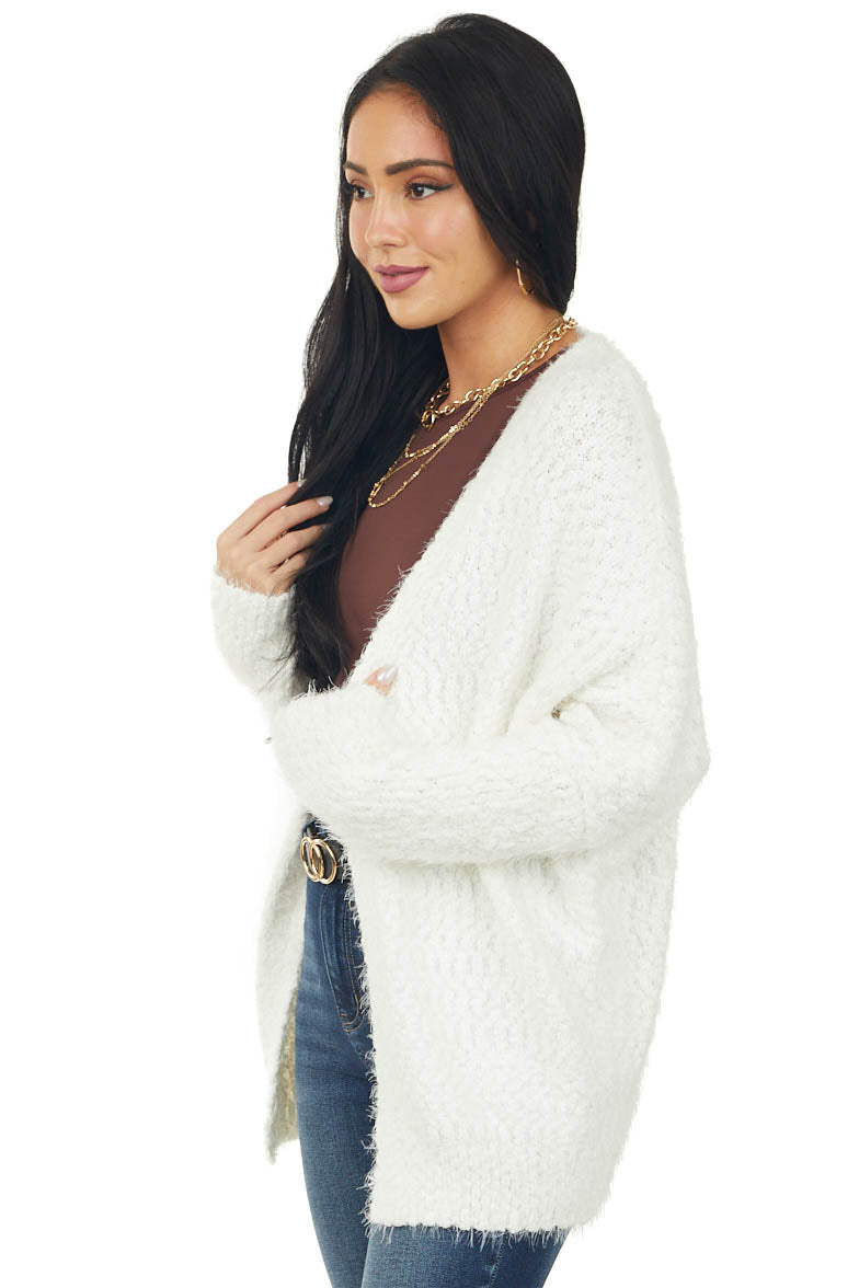 Vanilla Dolman Sleeve Eyelash Yarn Cardigan