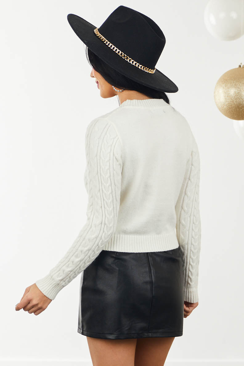 Vanilla Fitted Cable Knit Sweater