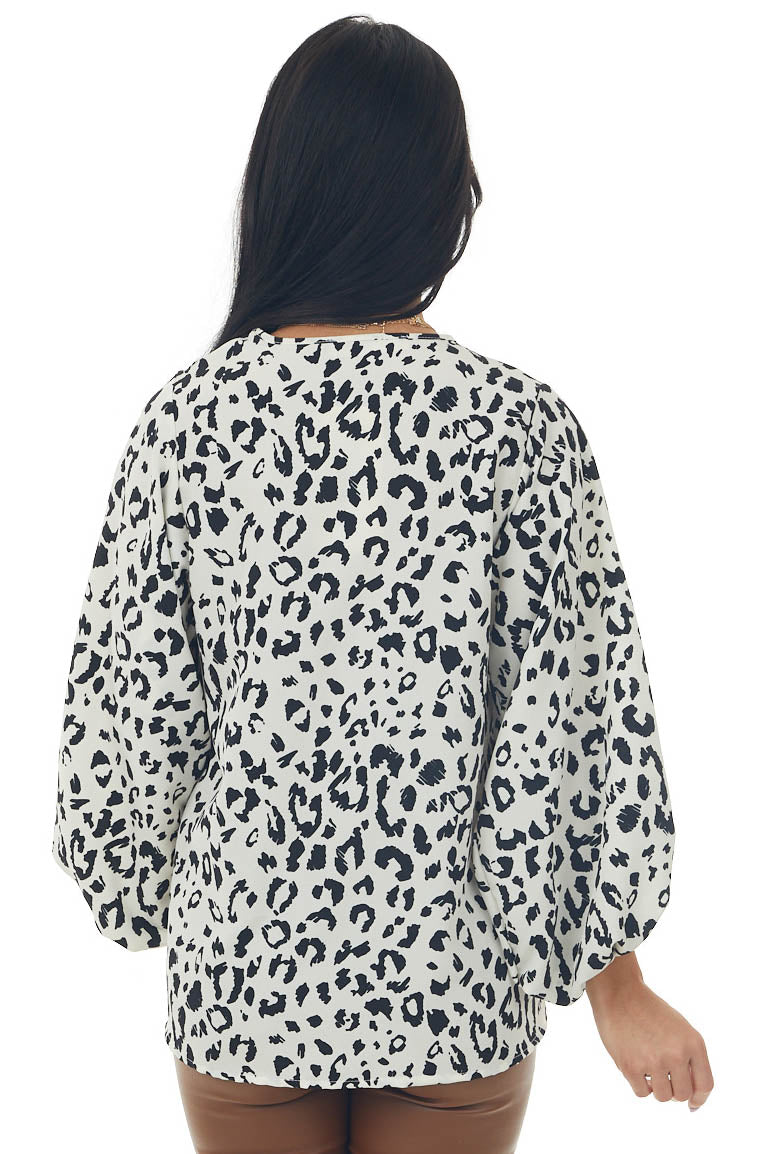 Vanilla Leopard Print V Neck 3/4 Sleeve Blouse