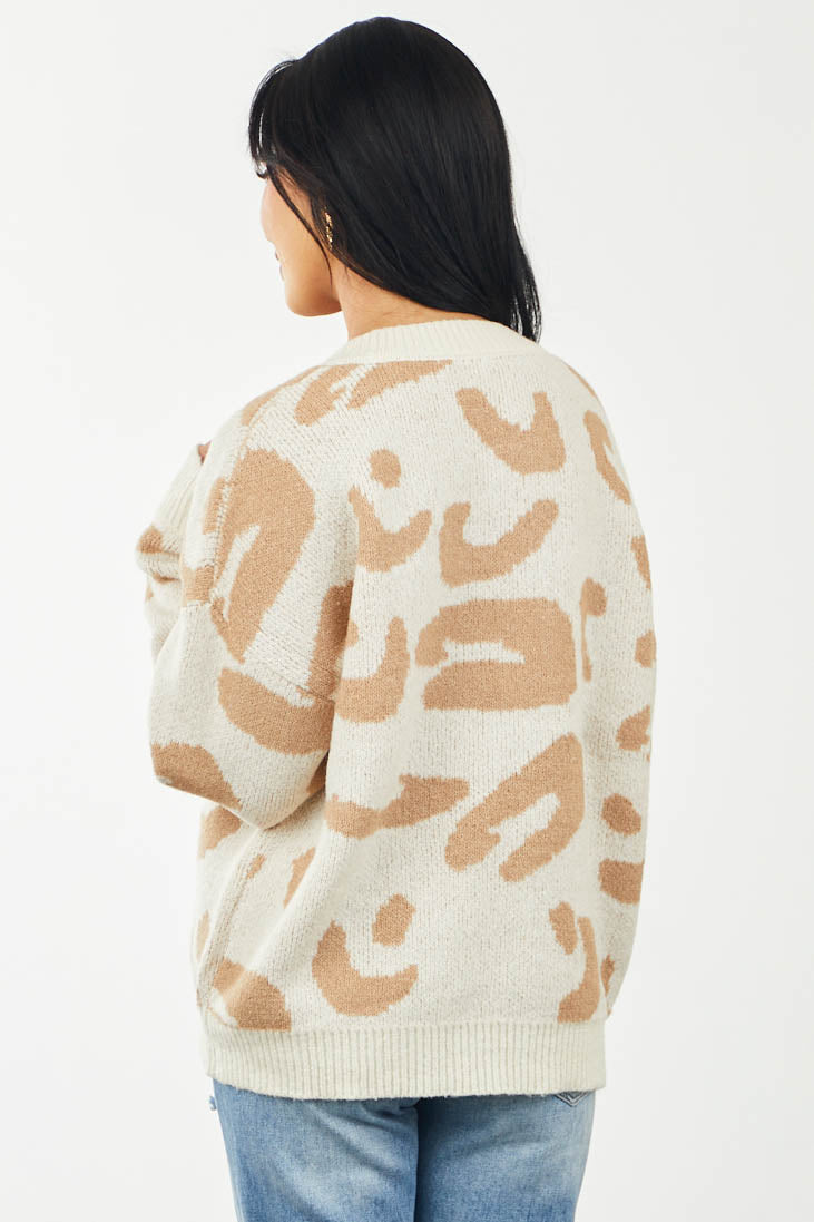 Vanilla Leopard Print V Neckline Soft Sweater
