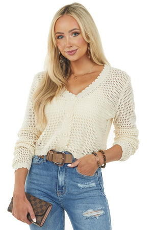 Vanilla Long Sleeve Button Up Loose Knit Cardigan