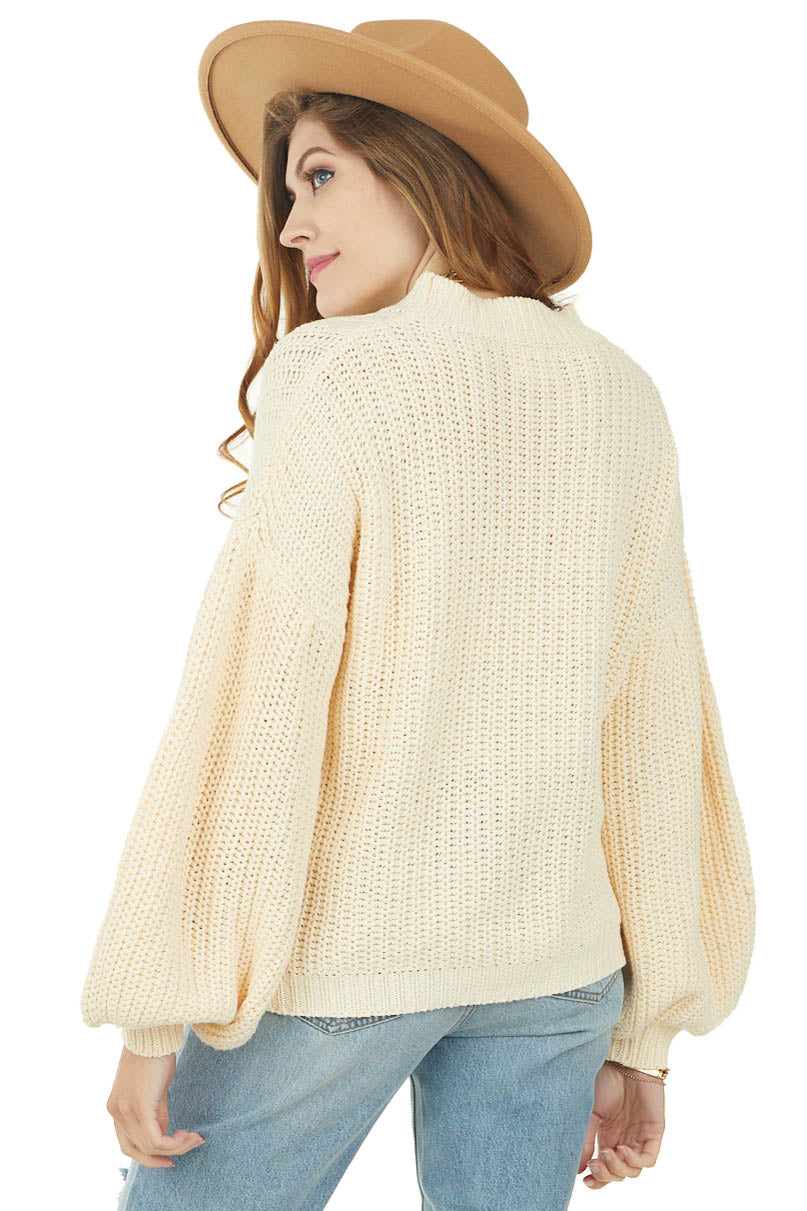 Vanilla Mock Neck Pointelle Chenille Sweater