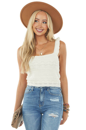 Vanilla Ruffle Strap Sweater Knit Crop Top