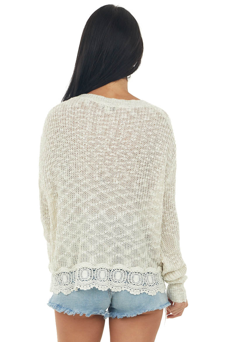Vanilla Stretchy Knit Sweater with Lace Detail