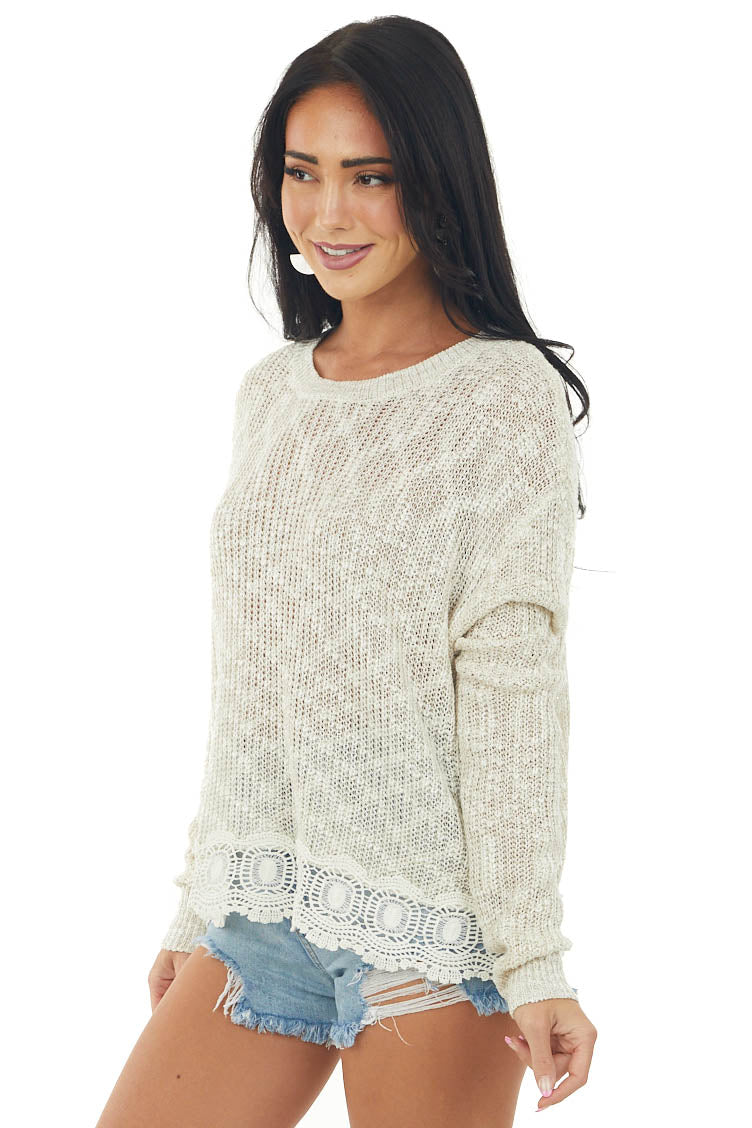 Vanilla Stretchy Knit Sweater with Lace Detail