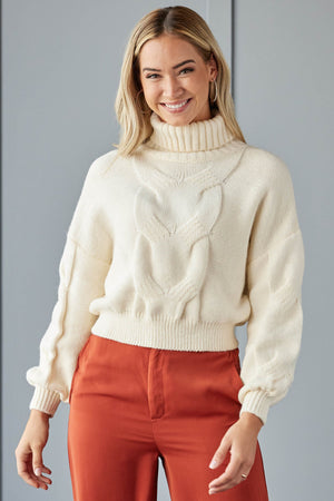 Vanilla Turtleneck Thick Cable Knit Sweater