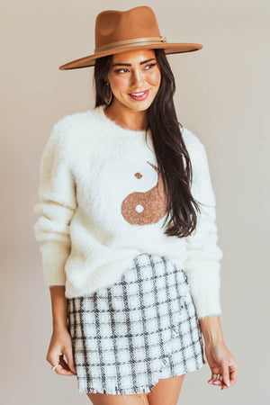 Vanilla Yin and Yang Graphic Fuzzy Sweater