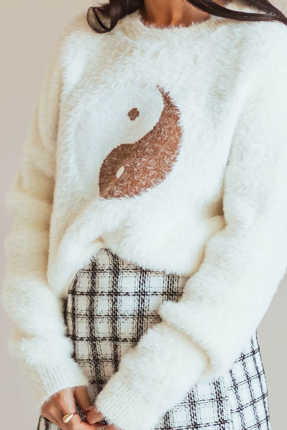 Vanilla Yin and Yang Graphic Fuzzy Sweater