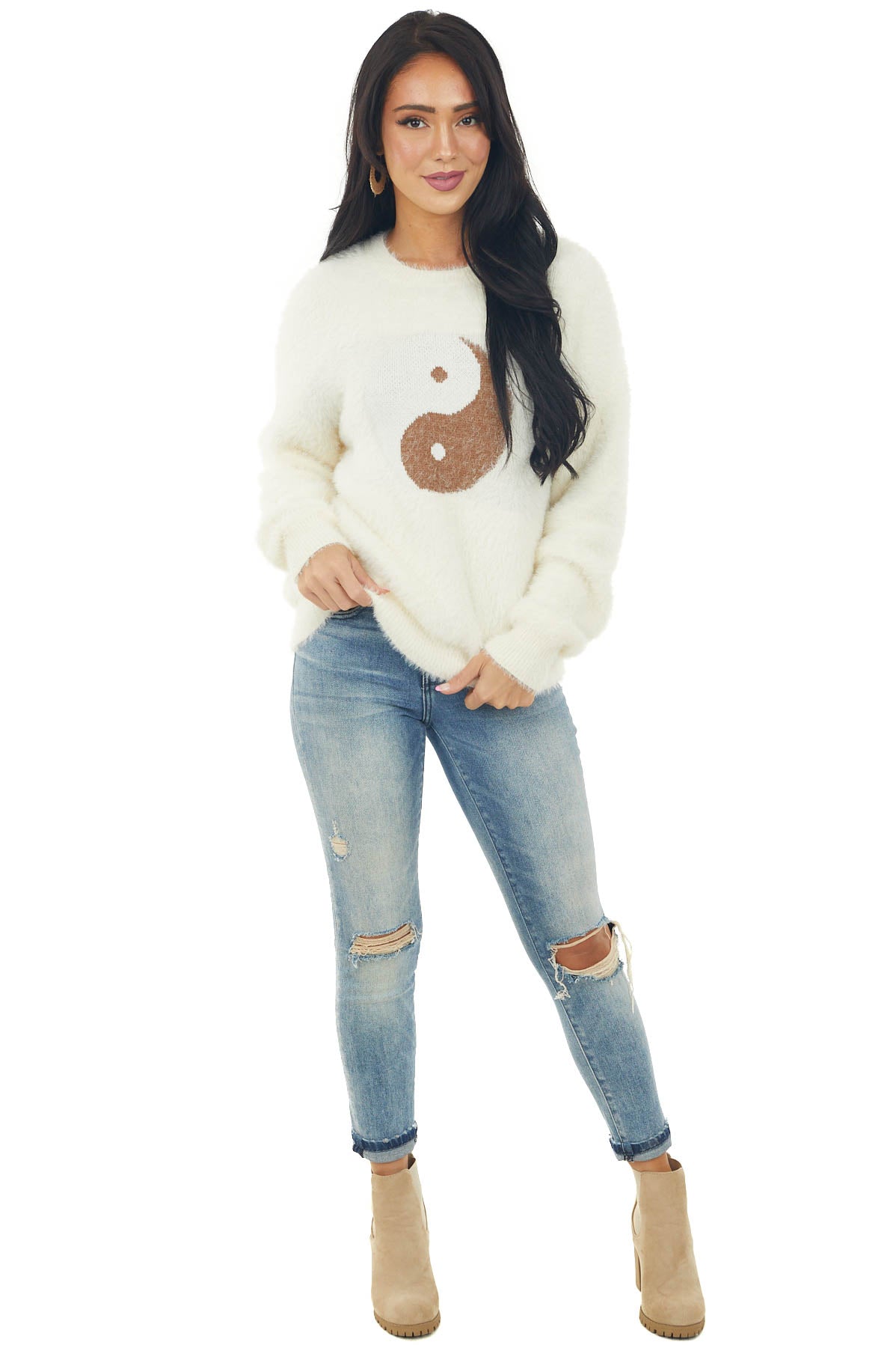 Vanilla Yin and Yang Graphic Fuzzy Sweater