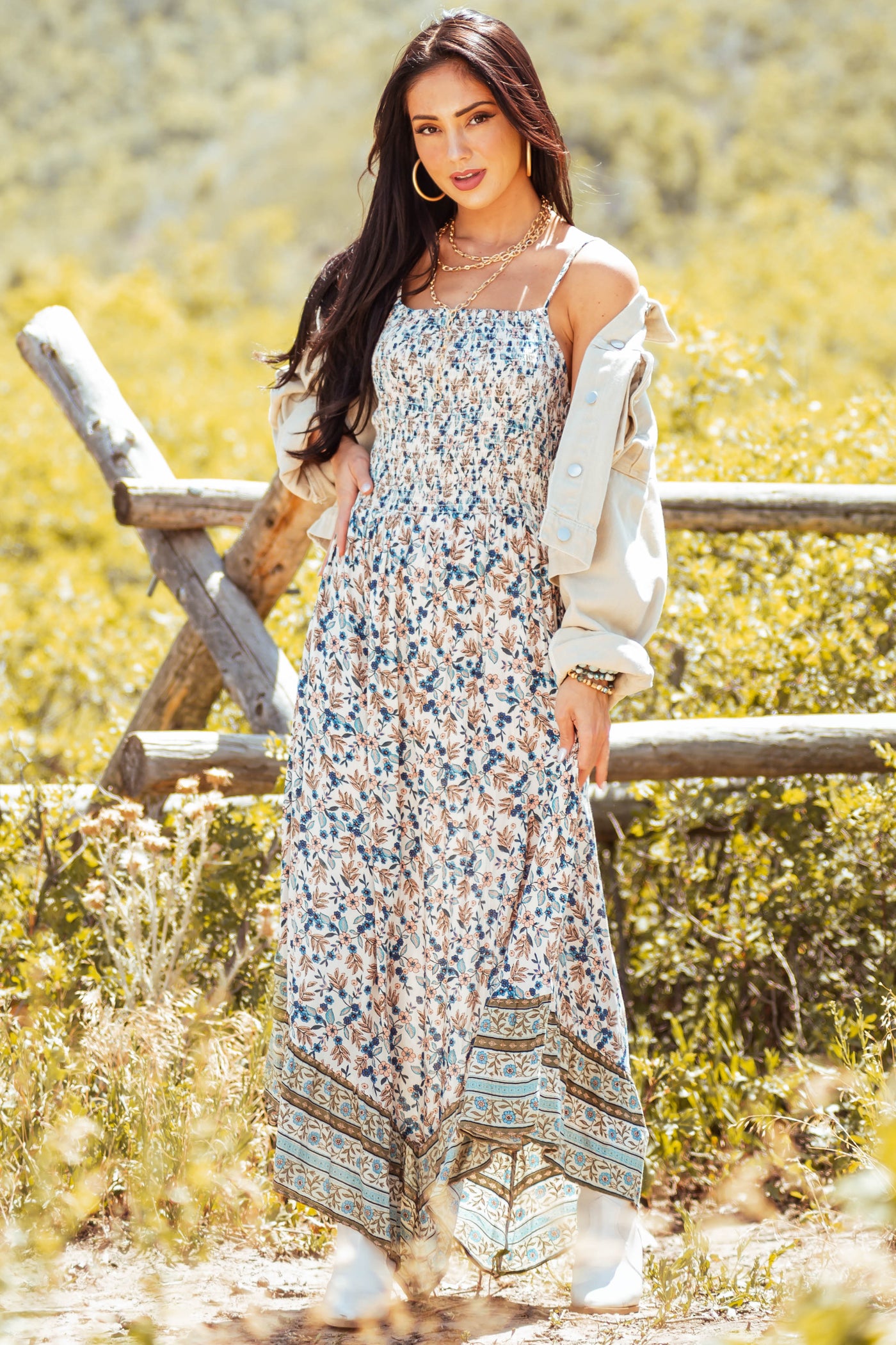 Vanilla and Azure Smocked Handkerchief Dress