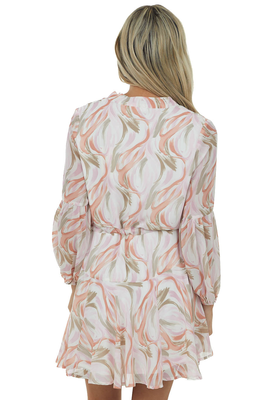 Vanilla and Blush Abstract Long Sleeve Dress