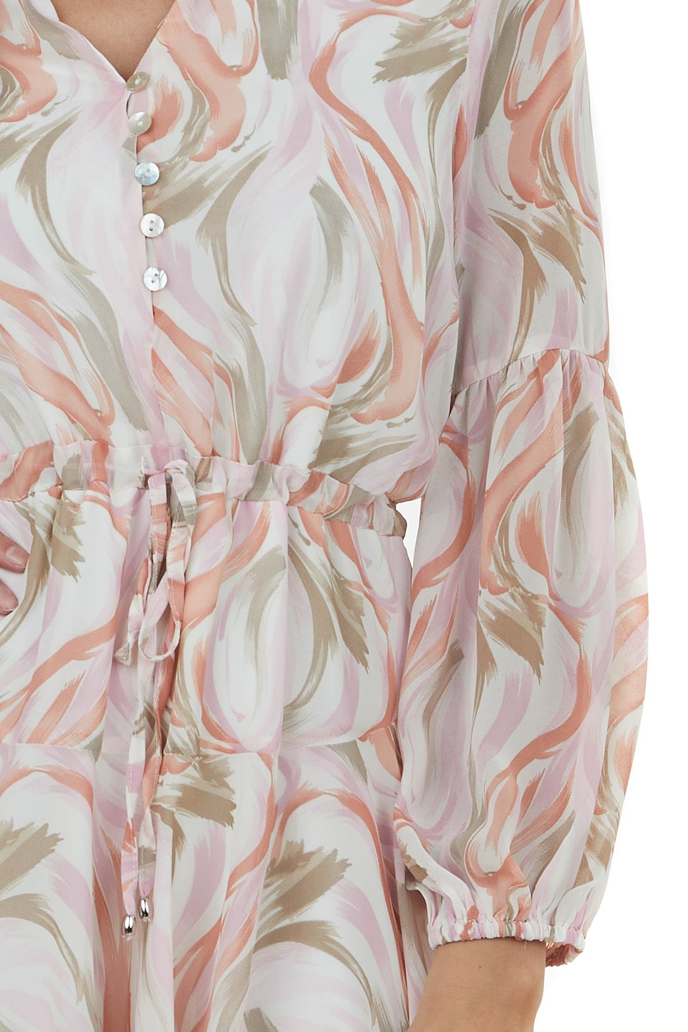 Vanilla and Blush Abstract Long Sleeve Dress