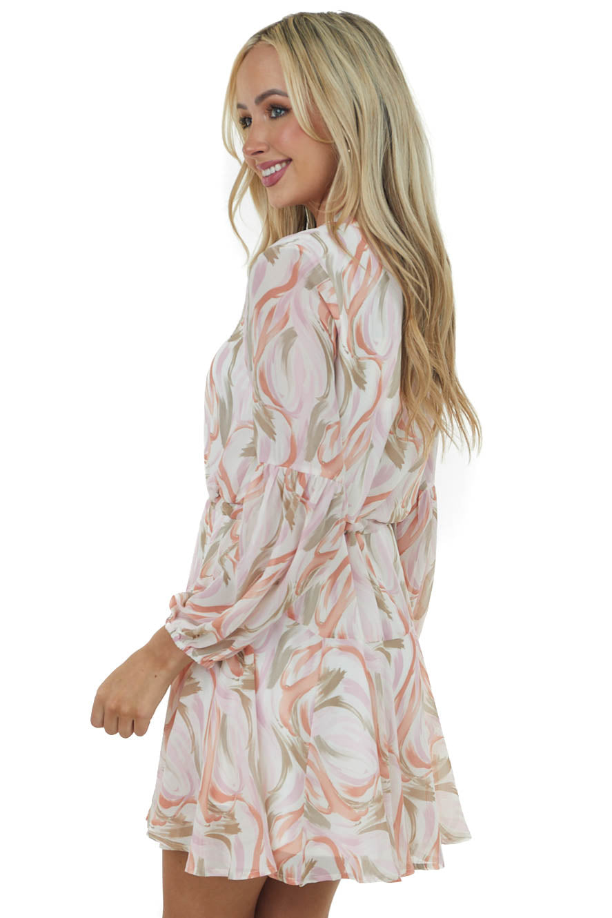 Vanilla and Blush Abstract Long Sleeve Dress